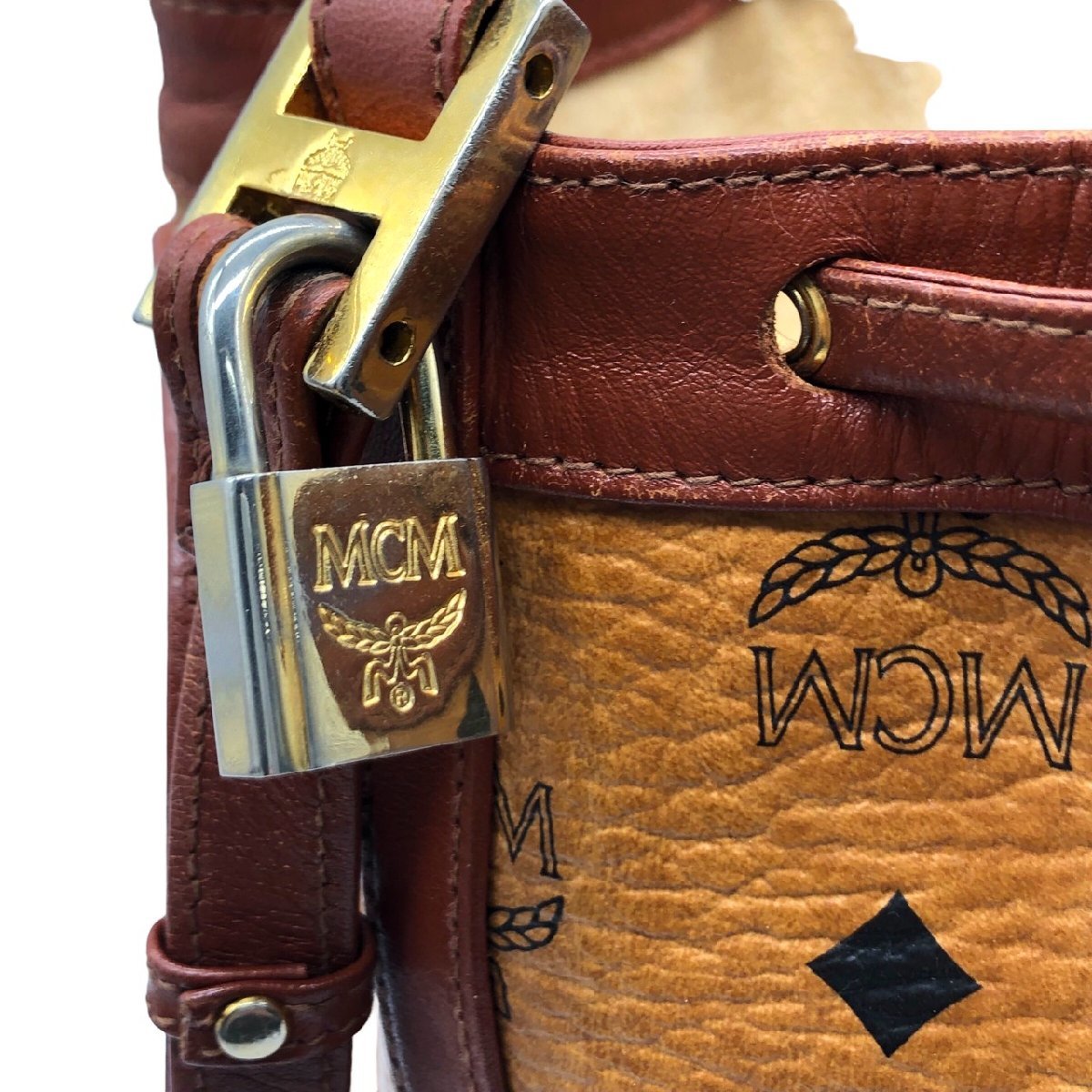 【良品】MCM　2way ミニボストン　レザー　ヴィセトス　総柄　ゴールド金具 良品】MCM 2way ミニボストン レザー ヴィセトス 総柄 ゴールド金具