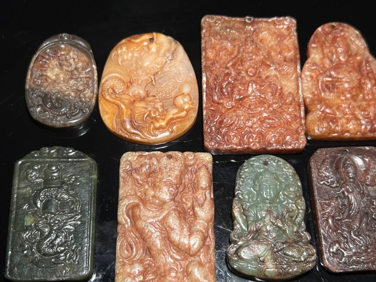 三】中国唐物 清時代 収蔵逸品 ヒスイ 観音彫刻 和田玉牌15点翡翠置物 