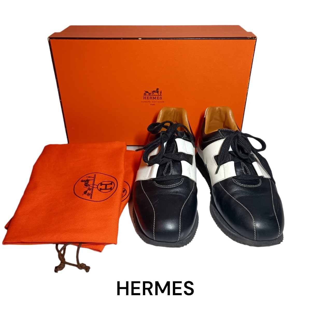 美品】HERMES エルメス レザー ドリブル スニーカー メンズ レディース 