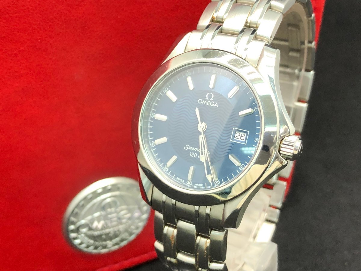 オメガ シーマスター 120ｍ クォーツ 腕時計 メンズ 文字盤ネイビー 箱付き 稼働品 中古【MA040277】