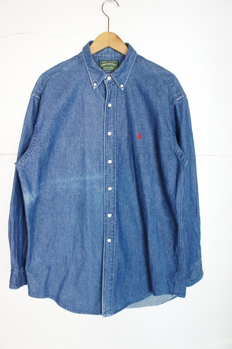 80 90s POLO COUNTRY RALPH LAUREN ポロ カントリー ラルフローレン 長袖 デニム シャツ 紺 インディゴ ...