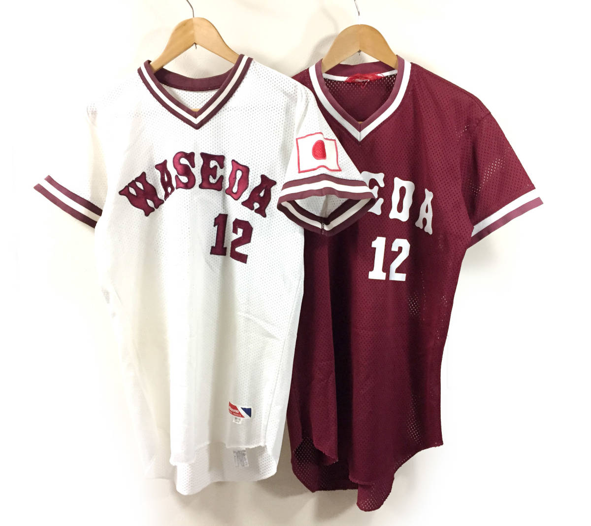 a□MIZUNOミズノ 早稲田WASEDA 野球ユニフォームシャツ 白・臙脂 O 12