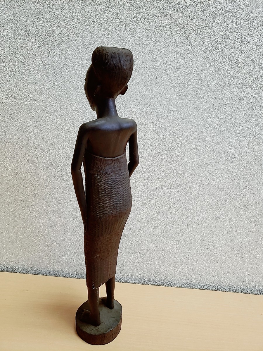 アフリカンアート 美女黒檀彫刻 約23cm ヴィンテージ黒檀のアフリカ