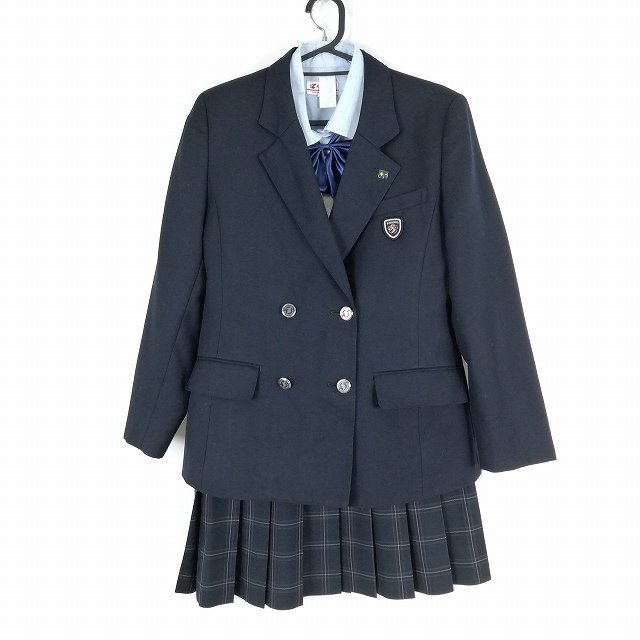 1円 ブレザー ベスト ミニスカート リボン 上下5点セット M カンコー 冬物 女子 学生服 東京深沢中学 紺 制服 中古 ランクC EY9240
