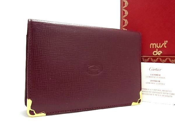1円 ■美品■ Cartier カルティエ マストライン レザー 二つ折り カードケース パスケース 名刺入れ カード入れ ボルドー系 BD2209