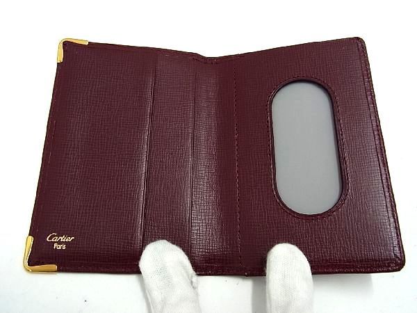 1円 ■美品■ Cartier カルティエ マストライン レザー 二つ折り カードケース パスケース 名刺入れ カード入れ ボルドー系 BD2209