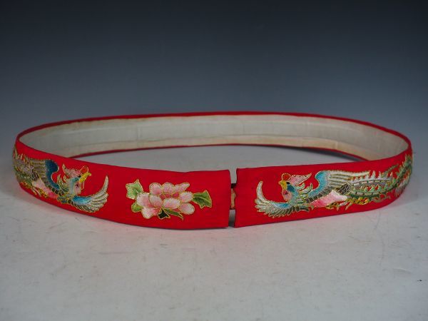 【中国古玩 刺繍 古布コレクター品】清代 鳳凰 手刺繍 正絹金絲刺繍 鳳凰紋ベルト 着物 宮廷服 清朝皇帝 衣装 衣裳 服民族衣装6