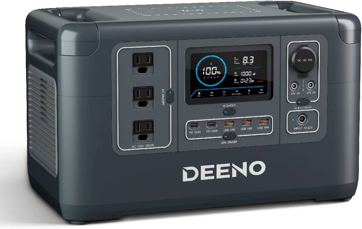 Deeno ポータブル電源 1500W 瞬間最大3000W 大容量 1036Wh リン酸鉄 