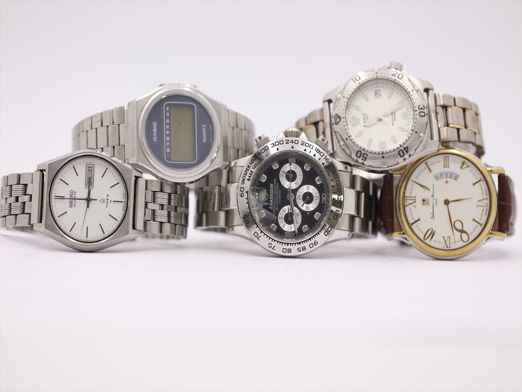 1円 正規まとめ 5点 セイコー/サルバトレマーラ等 メンズ腕時計 時計 QZ 5点まとめて 大量セット KRK