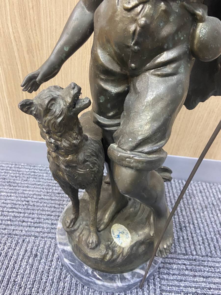 子犬 ブロンズ像 置物 オブジェ 1円〜 ブロンズ 少年 犬 子犬 ブロンズ像 銅像 彫刻 置物 オブジェ