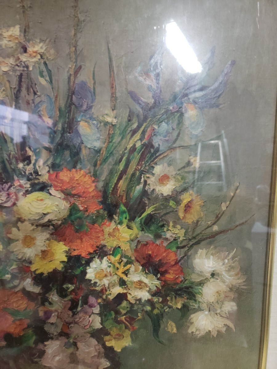 油絵 油彩 油彩画 作者不明 庭の花 (自然、風景画)｜売買された
