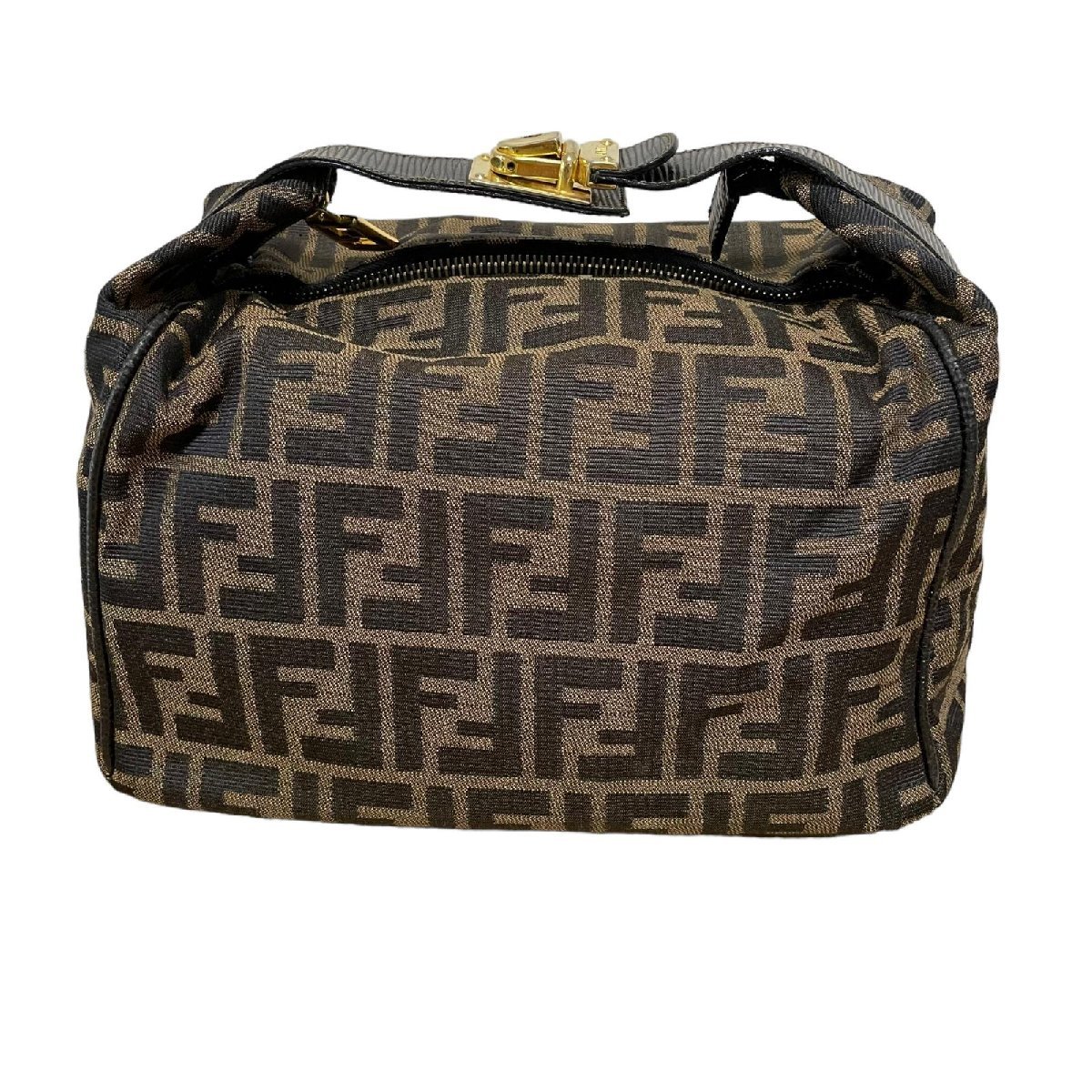 FENDI フェンディ ズッカ柄 キャンバスレザー ハンドバッグ ブラウン系 