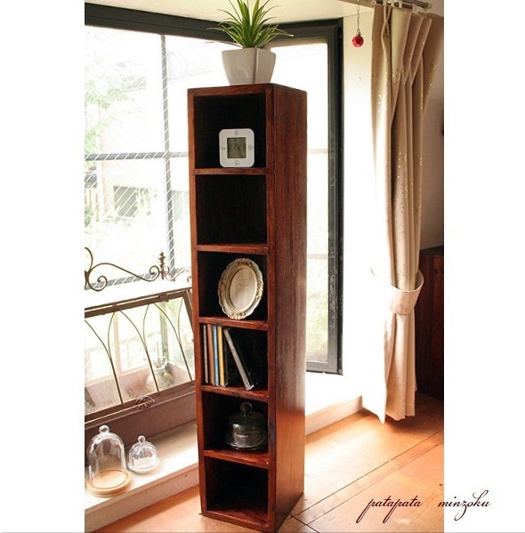 チーク無垢材 CDラック 文庫本本棚 薄型 木製 シンプル CDラック L