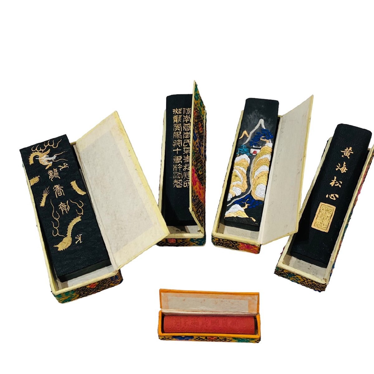 古墨 中国墨 黄海松心 龍香剤 珠砂 セット 書道具 骨董・民芸品