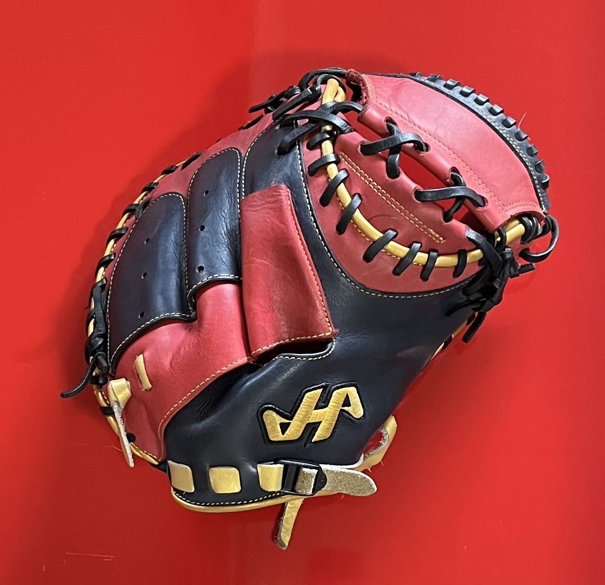 ☆ハタケヤマ PROーM2 ☆軟式 キャッチャーミット☆赤×濃紺×金☆