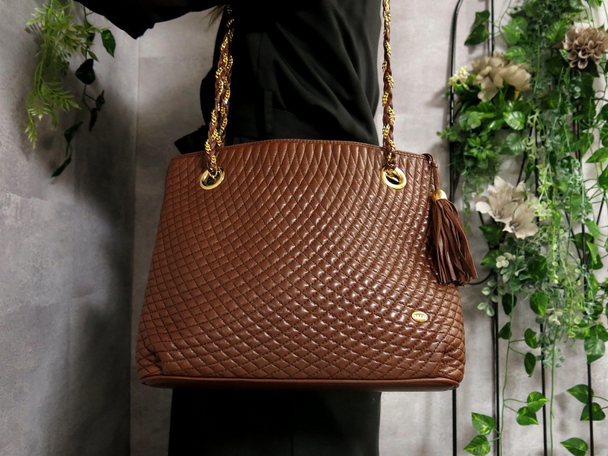 ●超美品●BALLY バリー●タッセル●キルティング ラム レザー 本革●チェーン ショルダー バッグ●ブラウン●G金具●肩掛け●Js36666