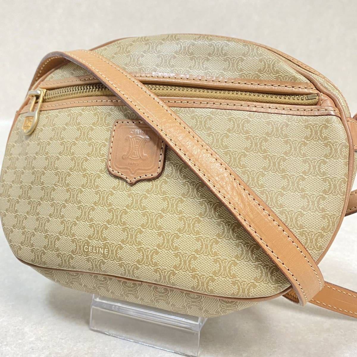 良品□CELINE セリーヌ□マカダム柄 ショルダーバッグ 斜め掛け 丸型 