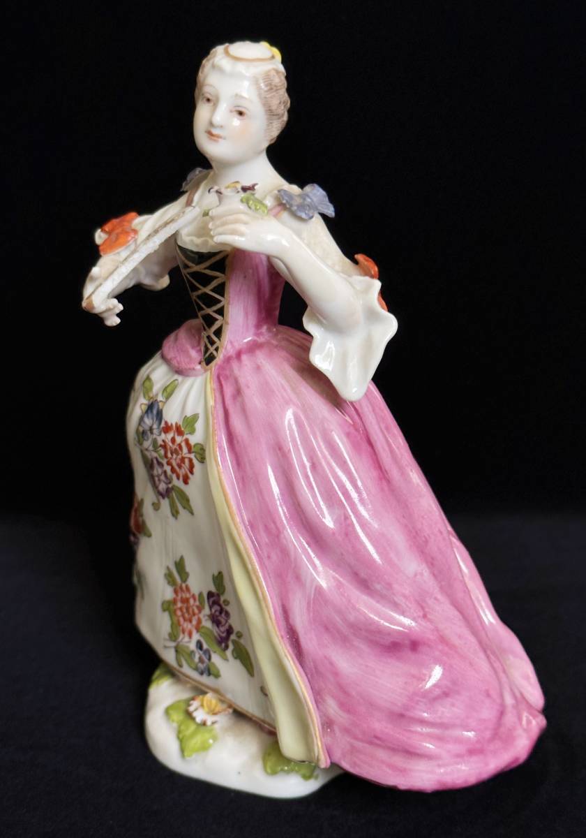 ドレスデン窯 扇子を持つ女性 フィギュリン 人形 フィギュリン レース