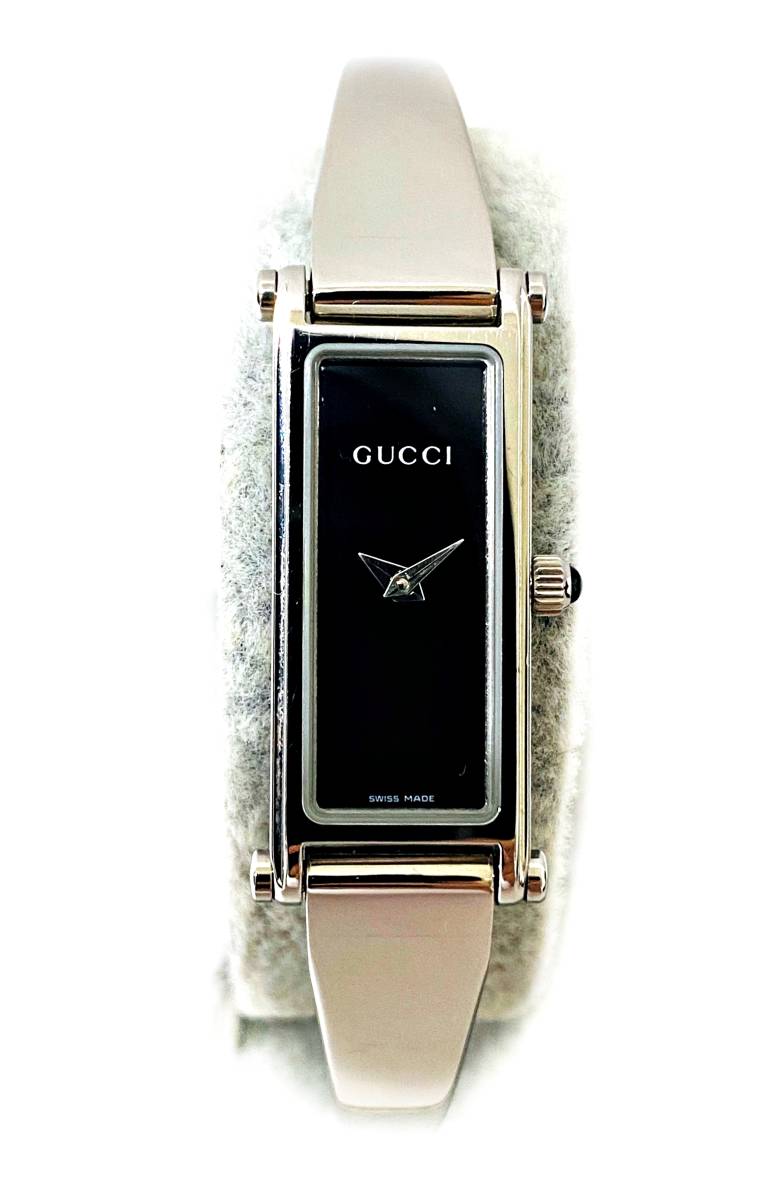 【即決】★GUCCI グッチ 1500L バングルウォッチ スクエア クオーツ 黒文字盤 レディース腕時計 動作未確認 専用ケース付き