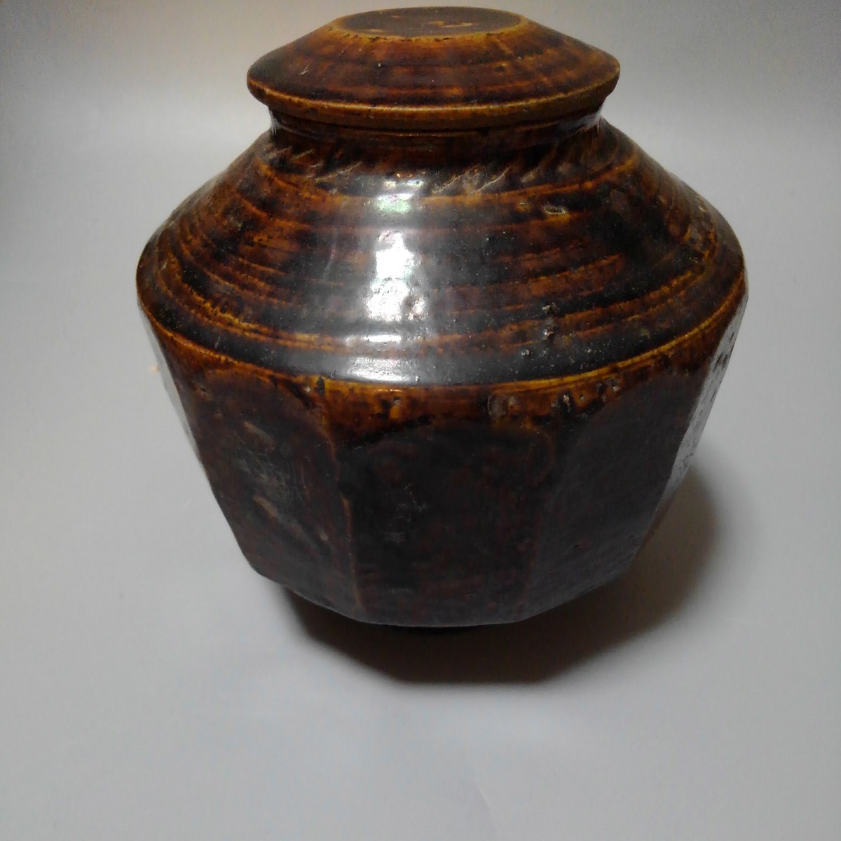 李朝 | 飴釉 飴釉面取壺 骨董 Jar, Faceted Glazed Amber 李朝飴
