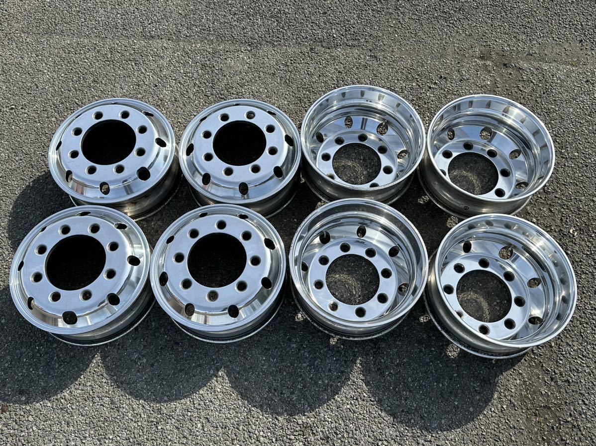 送料無料 住金 アルミホイール 低床 増トン JIS球面座 19.5×6.75 147 8穴 研磨済み フロント用 4本 リア用 4本 8本セットA8-2
