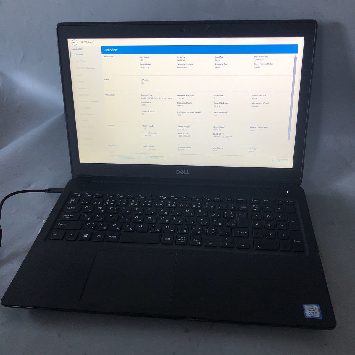 JXJK3033【ジャンク】DELL Latutide 3500 /Core i3-8145U 2.10GHz