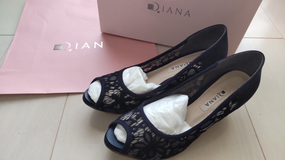 ダイアナ☆DIANA☆サンダル☆ネイビー☆チュールレース☆23.5☆箱付き☆袋付き☆送料込み☆美品