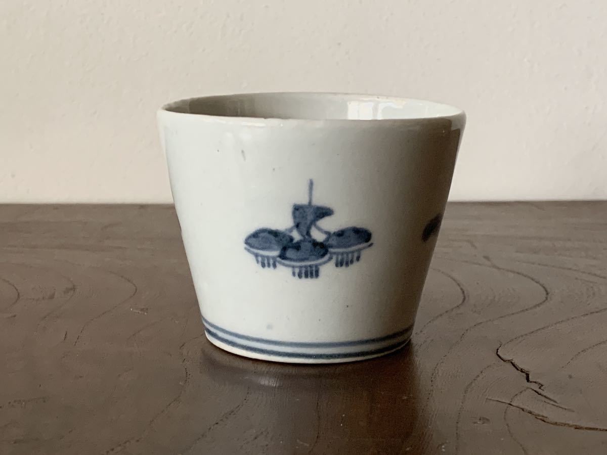 古伊万里蕎麦猪口　金継ぎ練習用　金継ぎ　No3 江戸中期 帆掛船に松文 古伊万里 蕎麦猪口 江戸中期 染付 そば猪口 酒