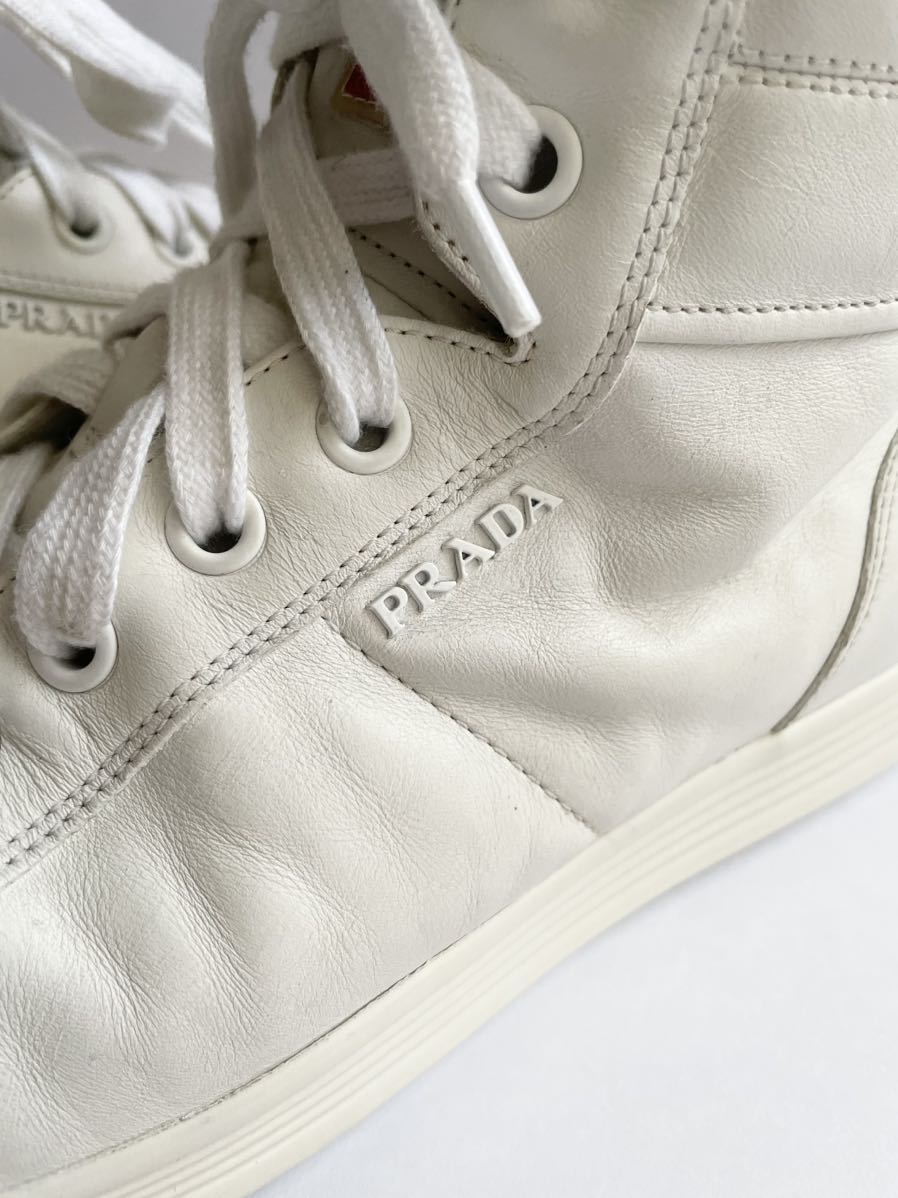 PRADA ZIP Hi Top Leather Sneaker White プラダ ジップ ハイカット 