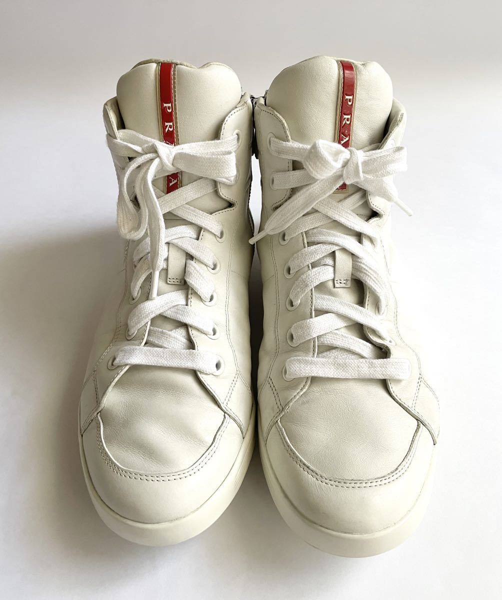 PRADA ZIP Hi Top Leather Sneaker White プラダ ジップ ハイカット