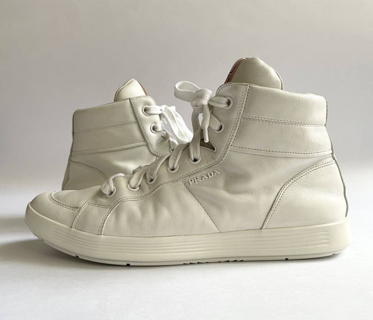 PRADA ZIP Hi Top Leather Sneaker White プラダ ジップ ハイカット