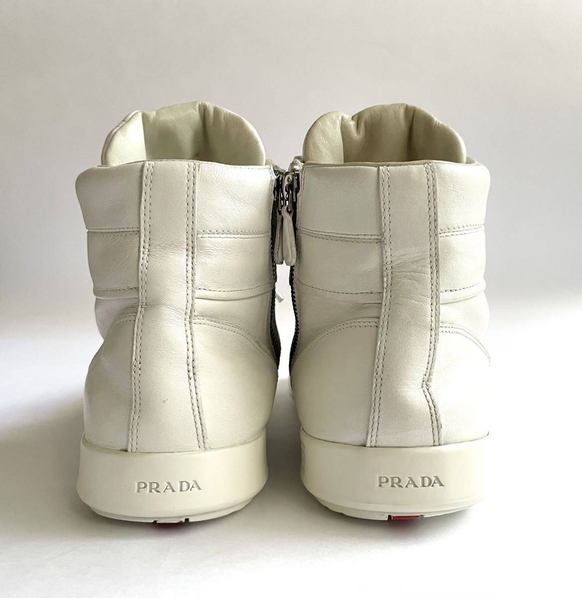 小物 white PRADA ZIP Hi Top Leather Sneaker White プラダ ジップ ハイカット