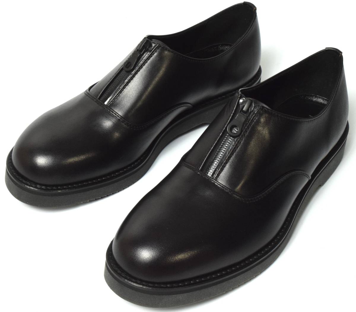 未使用 PADRONE パドローネ センタージップ レザーシューズ 42 黒 ブラック