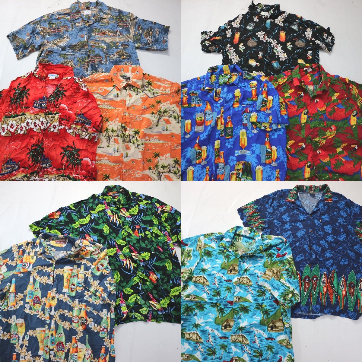 ◎アロハシャツ　モチーフ系 set 総柄　カラー系 他 (メンズ2XL) 10枚セット まとめ売り 古着卸 1円スタート 最落なし MN7906