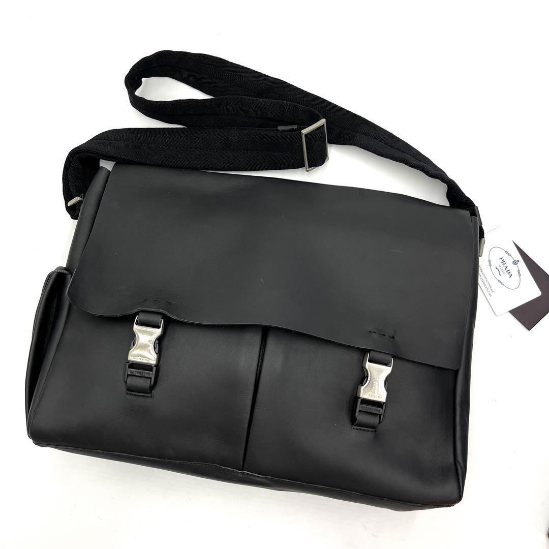 1円《極美品 希少》 PRADA プラダ 高級 レザー マット ブラック 