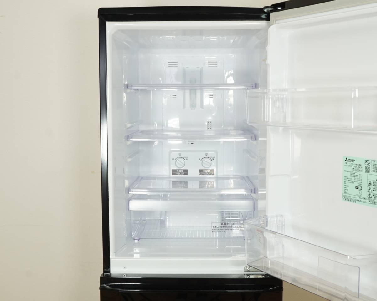 前ダ: 三菱 2ドア 冷凍冷蔵庫 146L MR-P15EA-KK 46L大容量冷凍室 3段棚 
