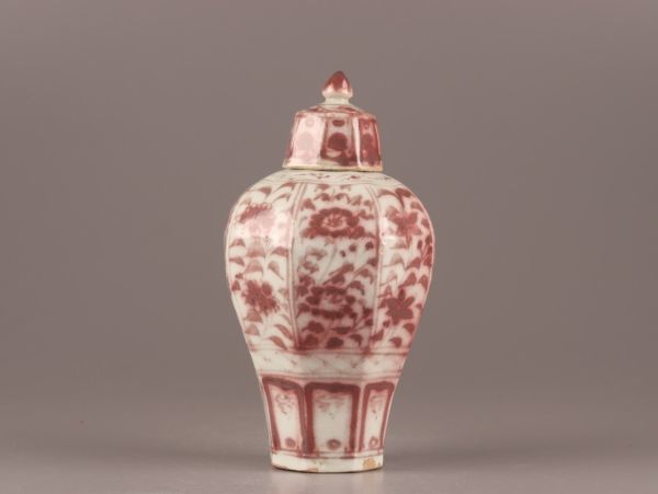 中国古玩 唐物 元代 釉裏紅 八角 梅瓶 時代物 極上品 初だし品 9624