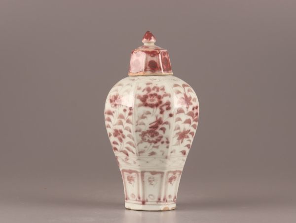中国古玩 唐物 元代 釉裏紅 八角 梅瓶 時代物 極上品 初だし品 9624