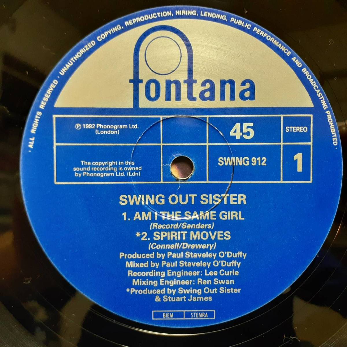 英12インチオリジ COPYMASTERS刻印 Swing Out Sister / Am I The Same Girl 1992年 ...