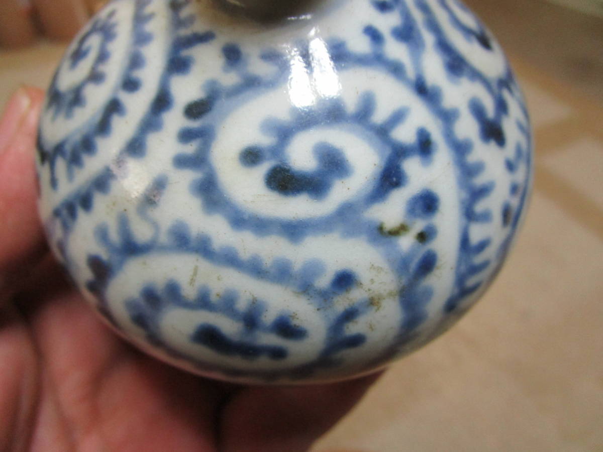 古伊万里 8380 古伊万里 染付 油壺 蛸唐草 小壷 蛸唐草文