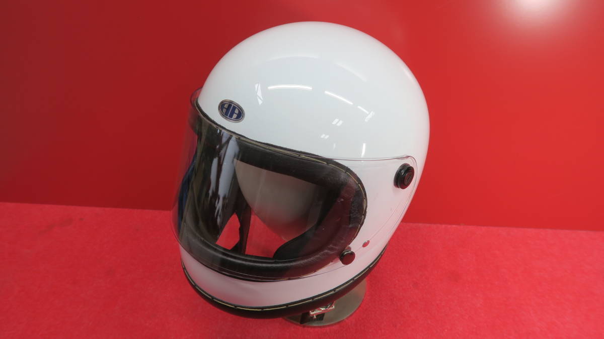 本革巻き手縫いフルフェイスヘルメット白 Lサイズ HA広武新井当時70S風 