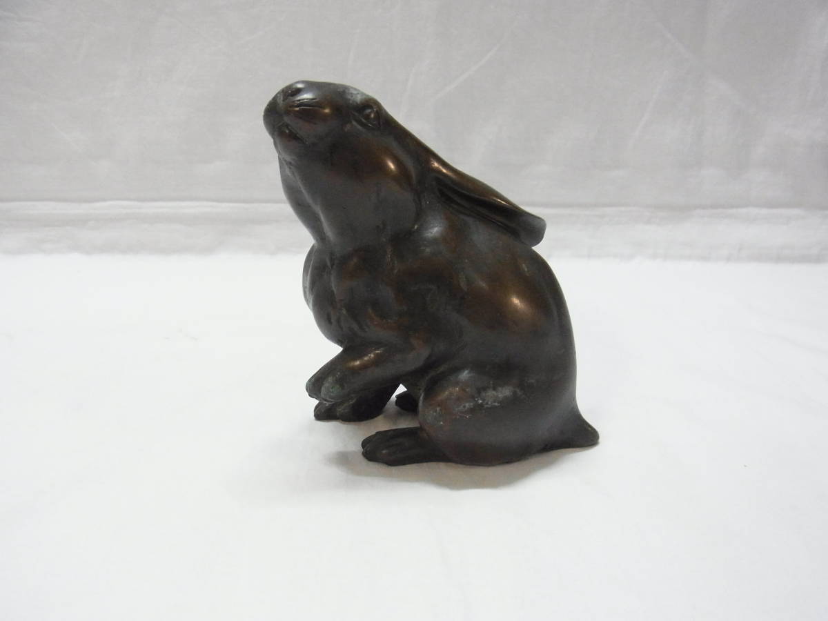 壽山鑄造 銅製 うさぎ 置物☆高さ約11.5cm 重さ約989g☆ウサギ 兎 金属 