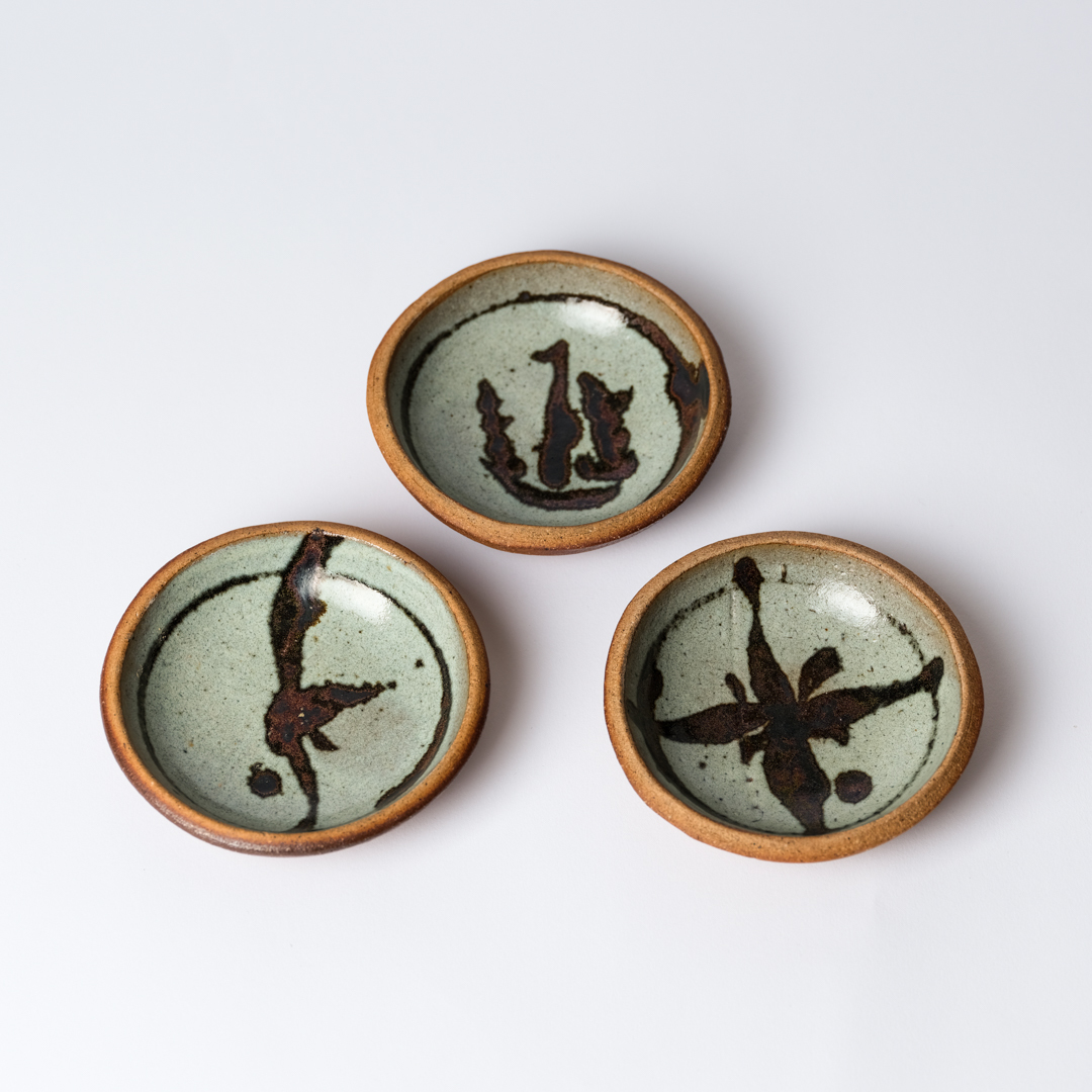 濱田庄司 鉄絵饅頭皿 三枚組　　# 柳宗悦 民芸 民藝 浜田庄司