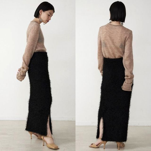 定価20,900円 極美品 22aw Mediam ミディアム Fringe Maxi skirt BLACK 