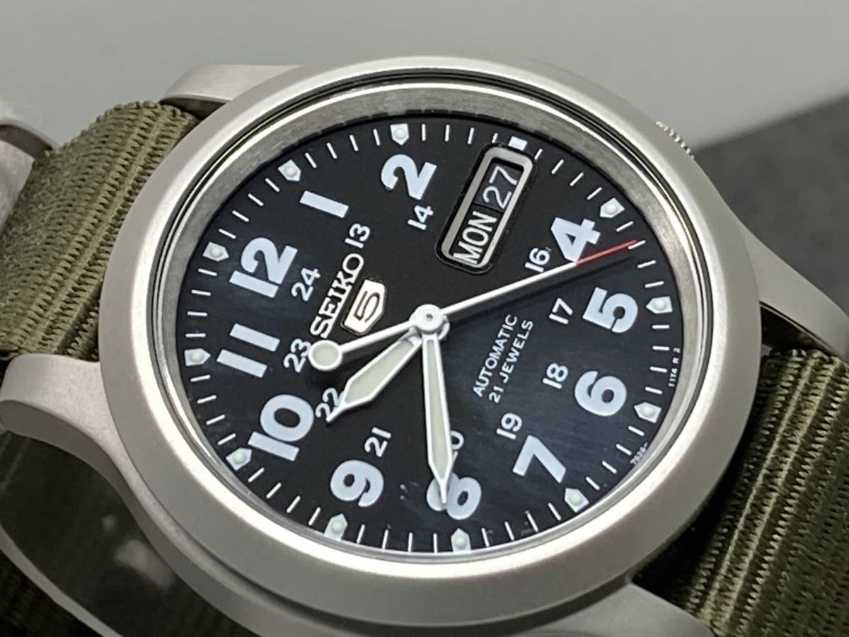 1円～稼働品 SEIKO 5/セイコー5 裏スケ 黒文字盤 7S26-02J0 自動巻き