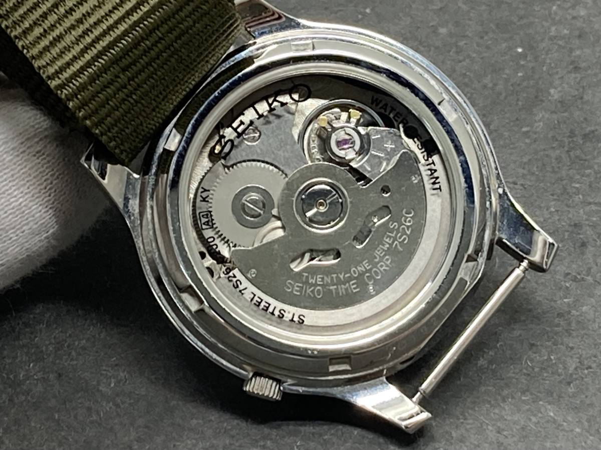1円～稼働品 SEIKO 5/セイコー5 裏スケ 黒文字盤 7S26-02J0 自動巻き