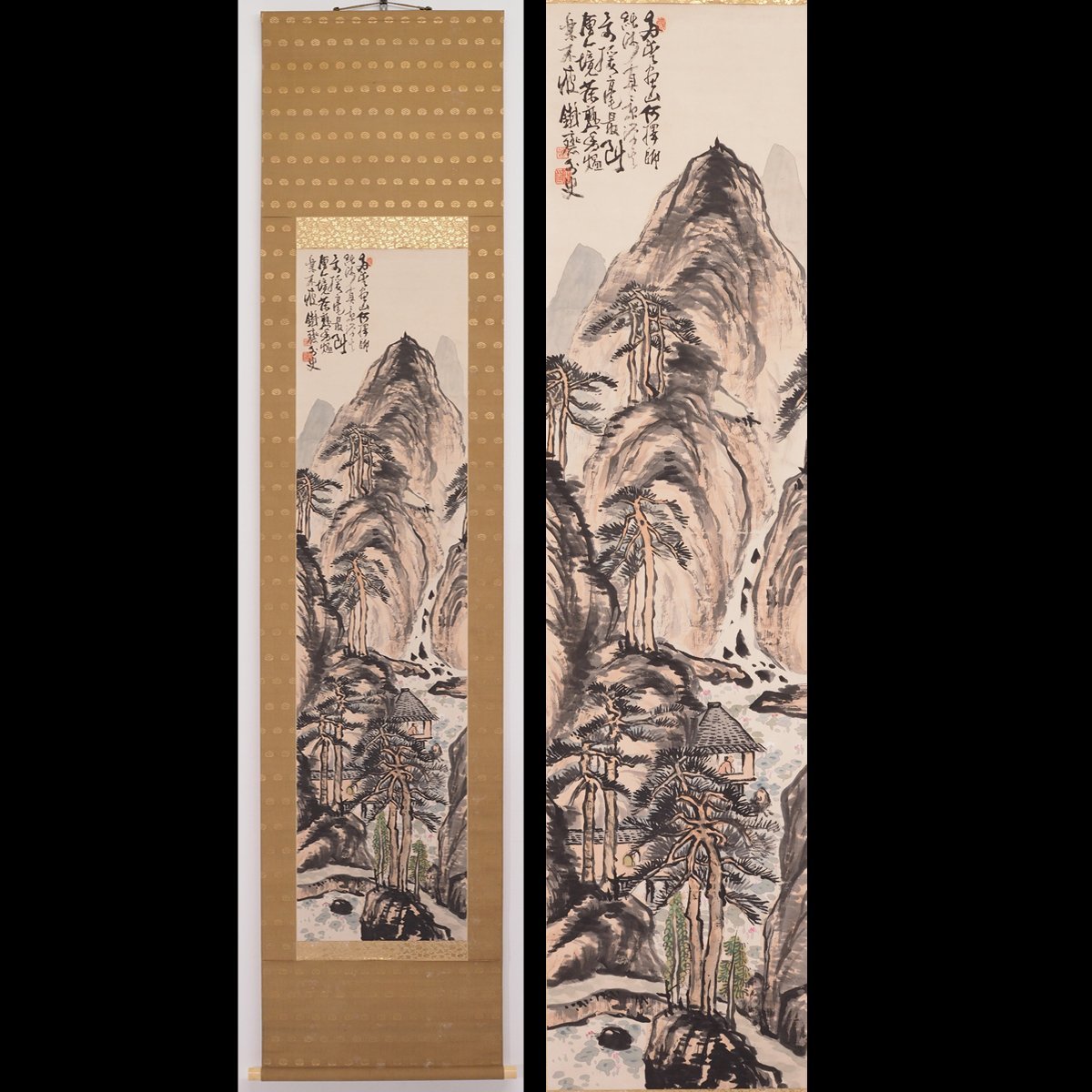 真作】【渡鹿庵】[富岡鉄斎] 14286 掛軸 日本画 「濾渓風月図」 共箱