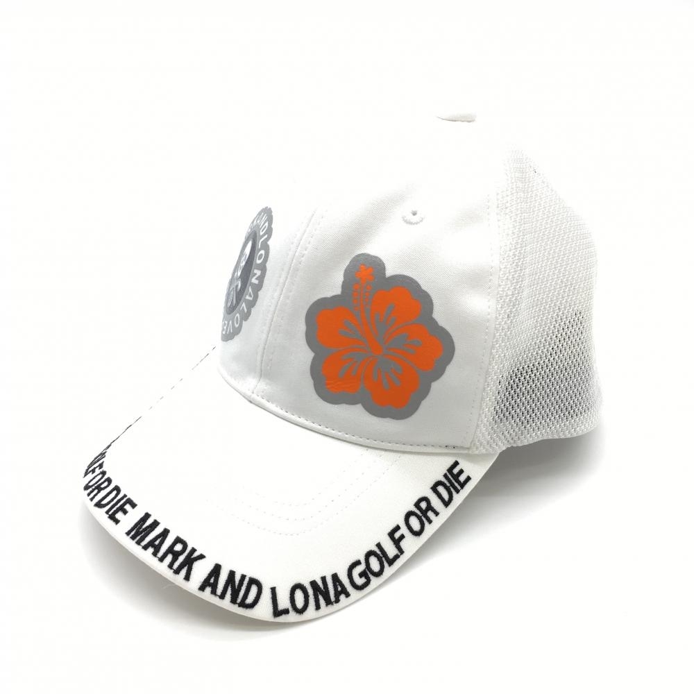 MARK マークアンドロナ メッシュキャップ 白 ハイビスカス つばロゴ