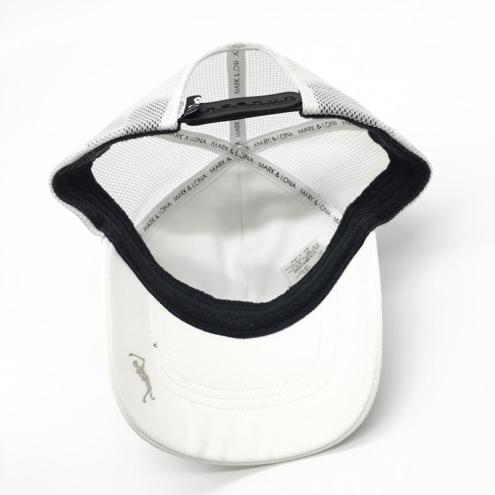 マークアンドロナ メッシュキャップ 白 ハイビスカス つばロゴ刺しゅう