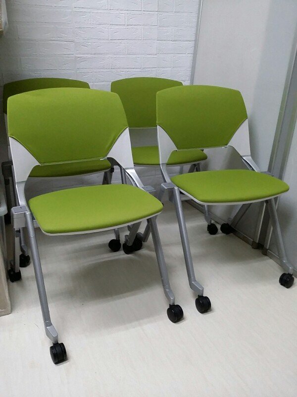1 UCHIDA 内田洋行 FM-320C ミーティングチェア 4脚 まとめて スタッキング FM-320シリーズ オフィス グリーン 2015年